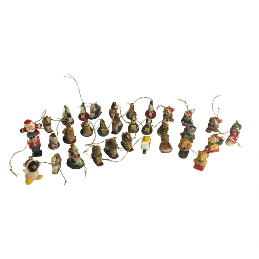 Lot of 33 Vintage Small Christmas Tree Ornaments Bears Santa Nutcracker Penguin